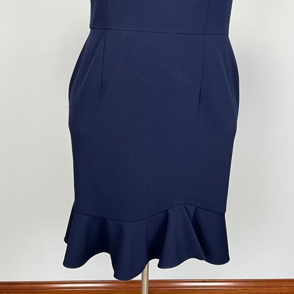 Betsey Johnson Womens Plus Stretch Crepe Dress Navy Blue Ruffle Hem size 14W - Picture 4 of 15